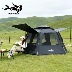 black hexagon pop up camping tent instant setup large outdoor shelter family tent